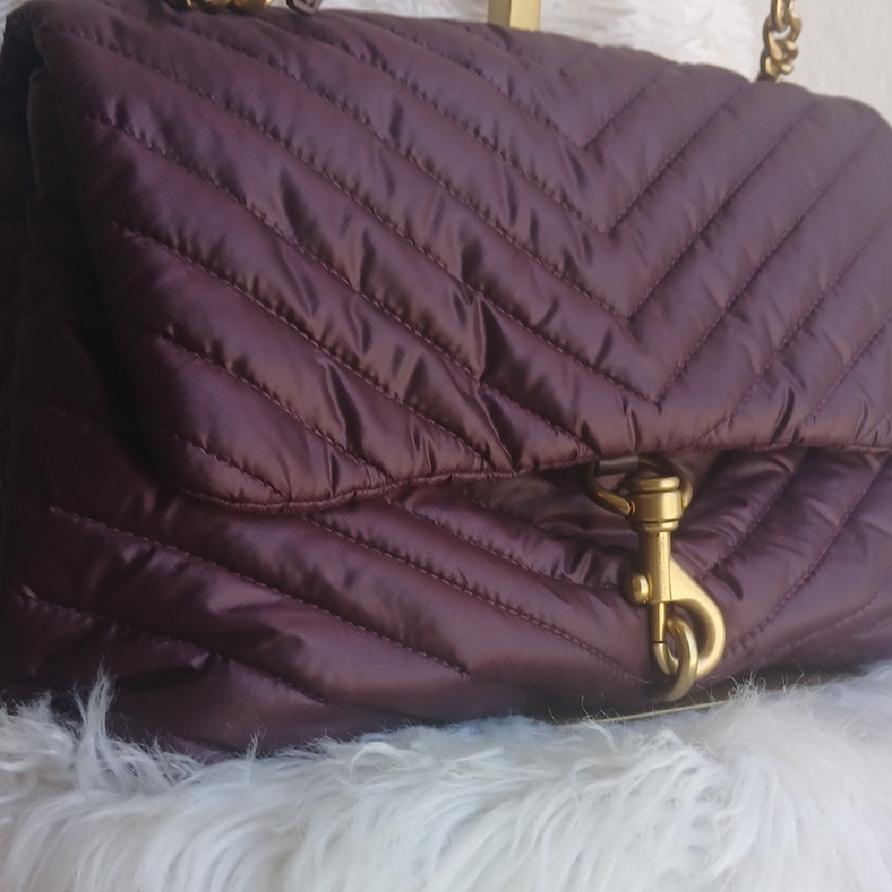 Rebecca Minkoff NWOT Edie Flap Puffer Luxury Purple and Gold Shoulder Bag - Picture 3 of 14